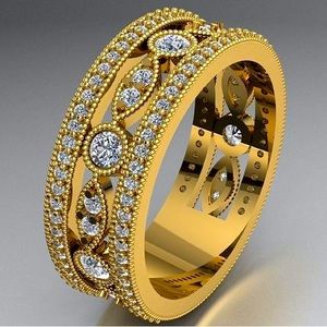 Custom made ring stamped 14k yellow gold, set with diamonds and emerald stone